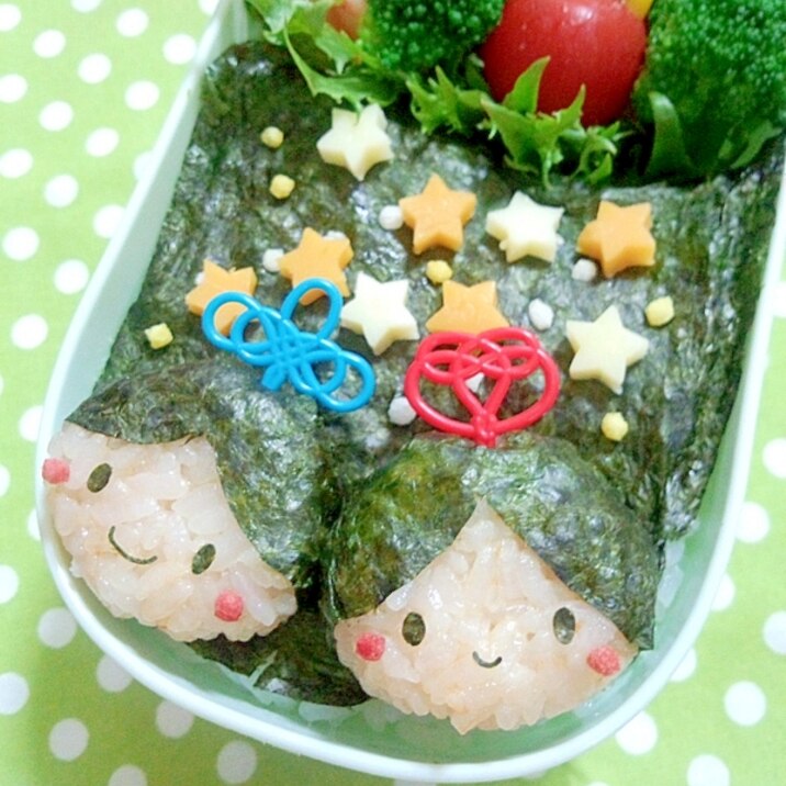 簡単キャラ弁☆おりひめ＆ひこぼし七夕星空弁当♪